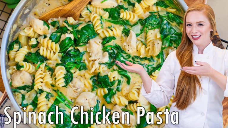 EASY, Creamy Spinach Chicken Pasta Recipe!! Delicious & Quick Dinner Idea!
