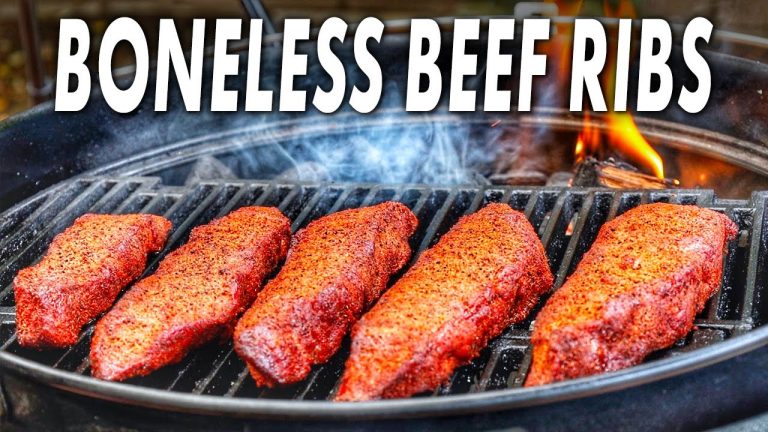 Boneless Beef Chuck Short Ribs Smoked On The Weber Kettle For BBQ Beef Sandwiches