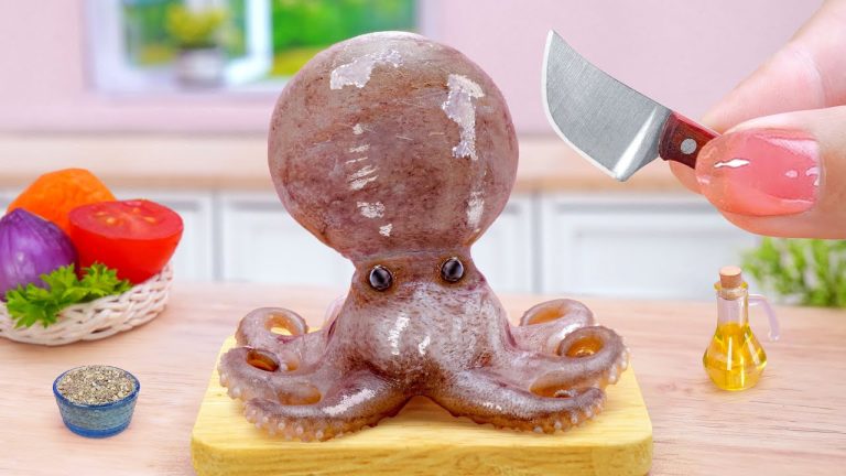 Yummy Seafood 🐙 Perfect Miniature Stir Fry Baby Octopus with Potato Recipe 🍷 ASMR Tina Mini Cooking