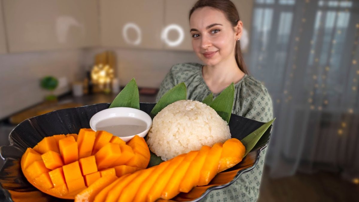 Traditional Mango Sticky Rice recipe at home. Incredibly tasty Thai dessert, ENG sub