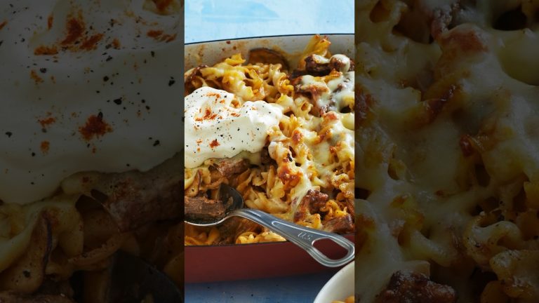 Easy beef stroganoff pasta bake | taste.com.au
