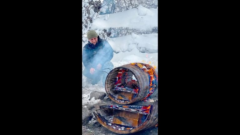 🎣Huge Carp fish baked in wooden barrel