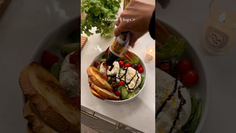 Dinner vlogs, cook with me burratta salad with fried sourdough bread #asmr #cookwithme #recipes