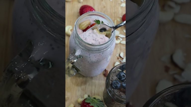 Vegan Chia Overnight Pudding 🍉🌊🍓🤤 #food #recipeshare #shorts