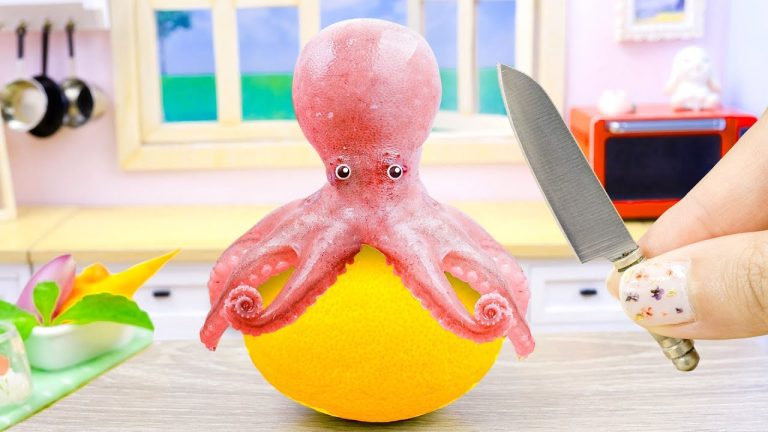 Amazing Miniature Grilled Baby Octopus with Lemon 🦑 Seafood Recipe | Mini Cooking Recipe