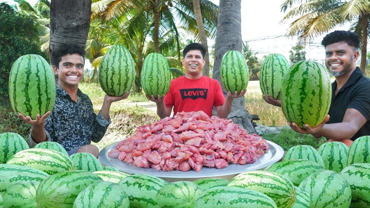 WATERMELON CHICKEN BIRYANI | Yummy Watermelon Dum Biryani Recipe | Village food
