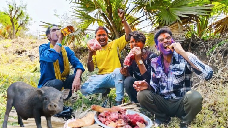 #HOLI SPECIAL PORK leg curry cooking in Village| deshi style pork recipe| pork cutting and cooking