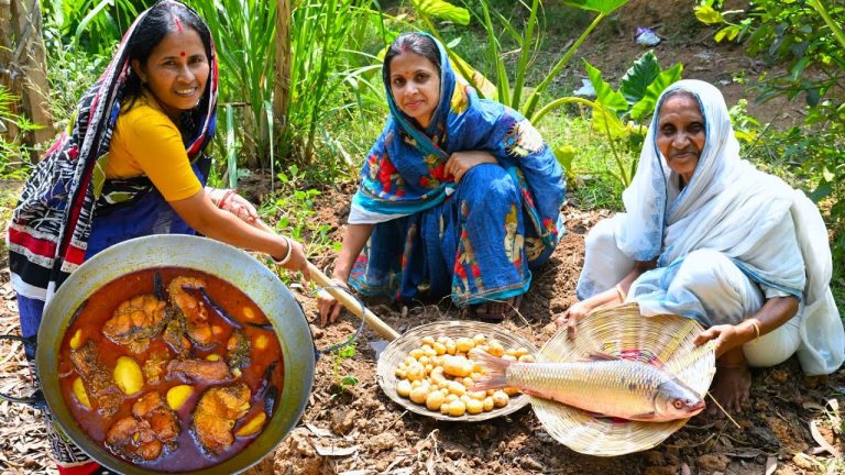 বাগানের পাকা আলু দিয়ে মৃগেল মাছের লাল ঝোল সঙ্গে মাছের টক রান্না | Village style fish curry recipe