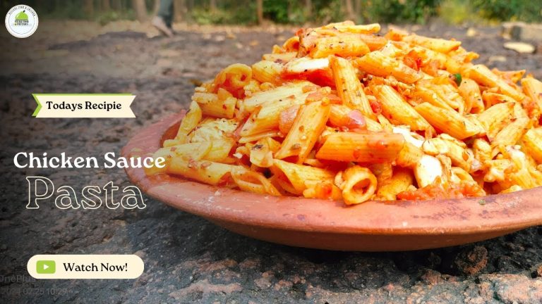 Tomato sauce chicken pasta recipe In JUNGLE | Restaurant style chicken pasta recipes