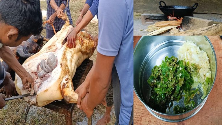 I made pork, cooked it with vegetables and gangura leaves