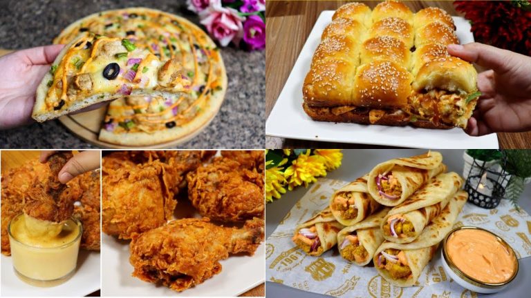 4 Chicken Recipes By Tasty Food with Maria | Malai Pizza | Chicken Slider | Fried Chicken | roll