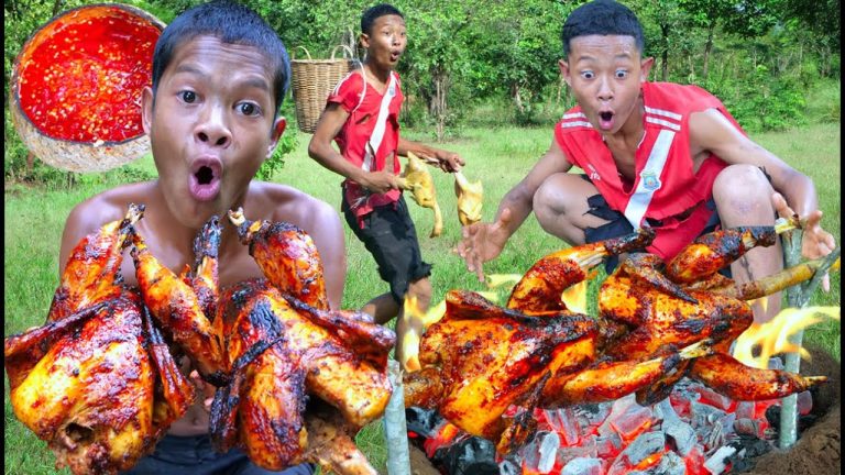 Chicken cooking, recipes at forest – Eating delicious | Primitive technology