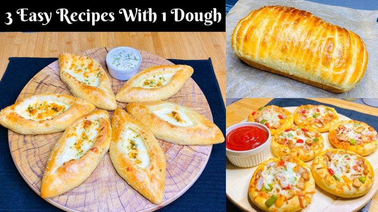 Make 3 Delicious Bread Recipes With 1 Dough | Mini Pizza Recipe | Cheese Fatayer Recipe | Bread Loaf