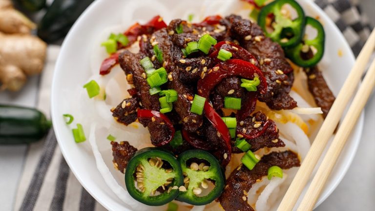 Keto Crispy Sesame Beef Recipe [with Daikon Noodles]
