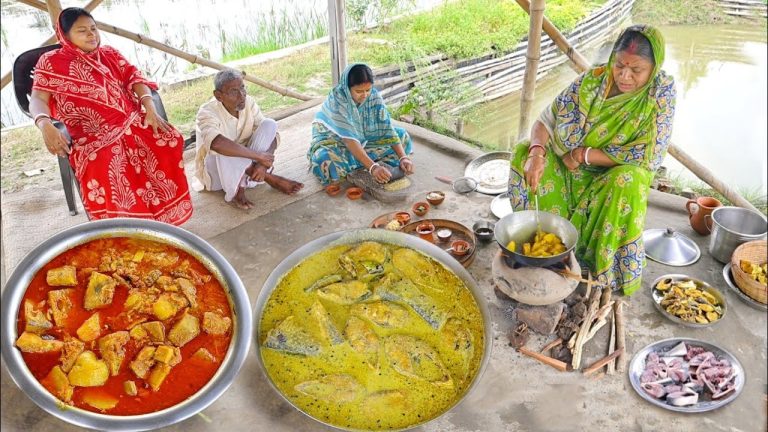 মায়ের হাতে গ্রামের রান্না সরষে ইলিশ আর ইলিশ মাছের মাথা দিয়ে এঁচড় রেসিপি || hilsha fish recipe