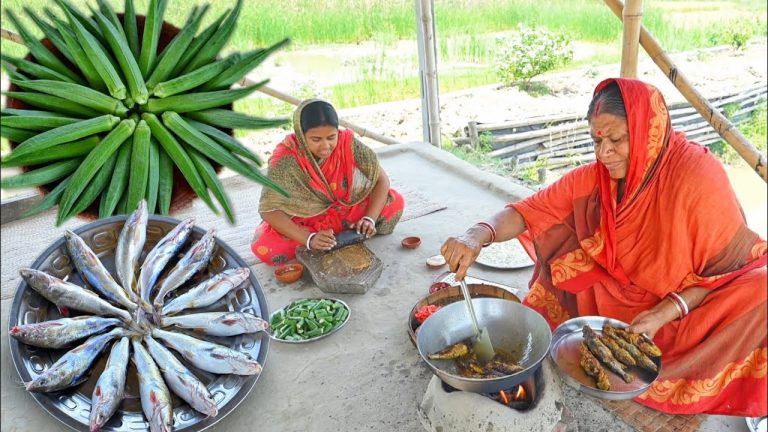আজ মায়ের হাতে দেশি ট্যাংরা মাছের তেলঝাল সাথে হোটেল স্টাইলে ভেন্ডী রান্না || fish curry recipe