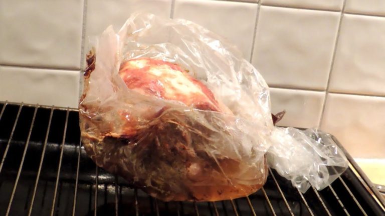 Pork shoulder cooked in oven bag, a plastic bag used for the roasting of meat