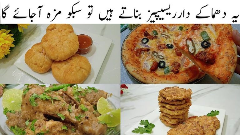 4 Chicken Recipes | Chicken Kachori | Tikka Pizza | Lemon Pepper Chicken | Chicken Kabab