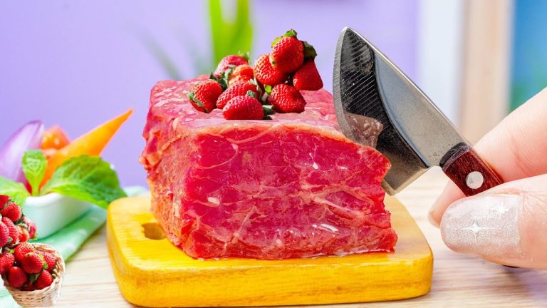 Amazing Miniature Beef Recipe 🥩 Delicious Miniature Steak with Strawberry sauce 🍓 Mini Cooking