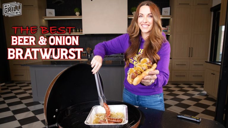 Charcoal Grilled Bratwurst Braised in Beer & Onions! So Easy!