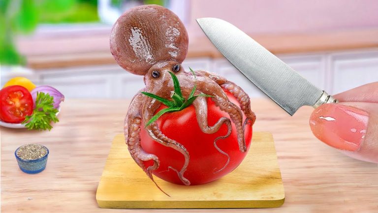 How To Cook Miniature Baby Octopus with Tomato Sauce 🐙 1001 Delicious Seafood Recipes by Tiny Foods