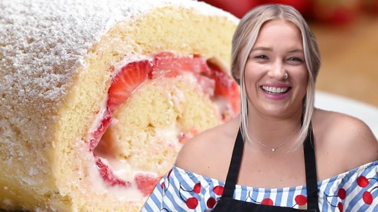 How To Make A Strawberry Cheesecake Cake Roll Recipe With Alix • Tasty