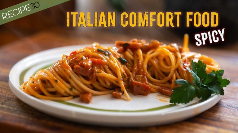 Try this! Italian Comfort Food – Spaghetti with Crispy Pancetta and Spicy Tomato Sauce