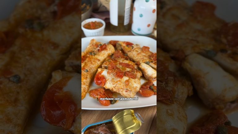 Merluzzo con pomodorini capperi e acciughe 😍 ricetta italiana gustosa