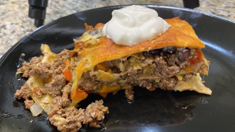 A Delicious Low Carb  Mexican Casserole Recipe! | Layers of Cheese, Beef, Beans, and Tortillas!