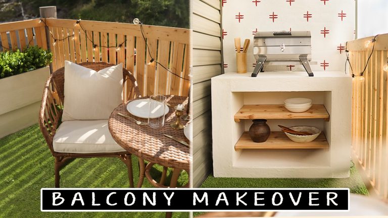 Extreme Small Balcony Makeover | diy rental balcony design (bbq, outdoor kitchen & bistro seating)