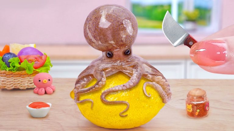 Best Delicious Seafood Recipes 🐙 Miniature Grilled Octopus with Lemon Idea 🍋 Tina Mini Cooking
