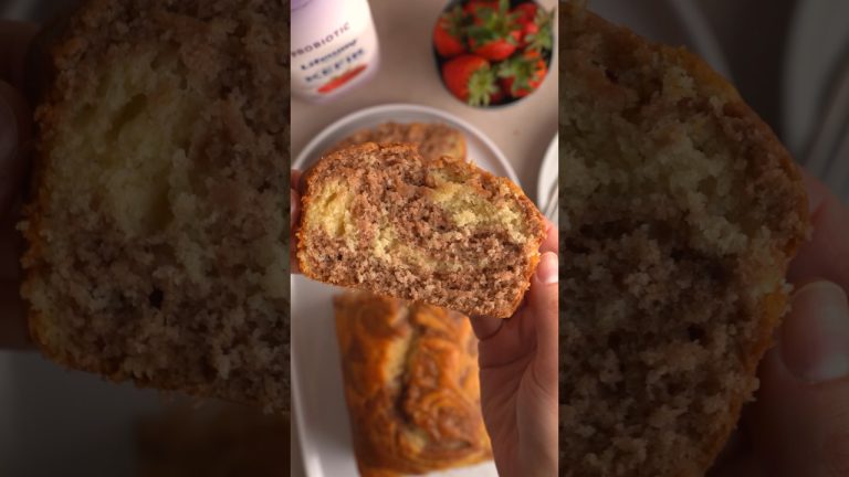 Strawberry and vanilla swirls in every slice! 🍓 #LifewayPartner #loafcake #recipe #baking #brunch