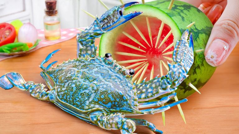 Yummy Miniature Seafood Crab Fry Recipe Idea 🦀 Catch and Cook Crab with Watermelon in Mini Kitchen