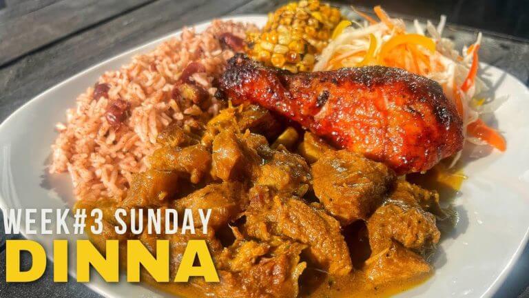 COOKING SUNDAY DINNA FOR THE FAMILY | WEEK#3 | Curried Goat Bbq Chicken Rice & Peas Jerk Corn Veg