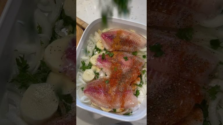 Baked potatoes with seasoned fish