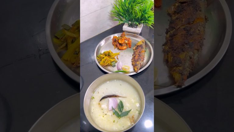 Dahi Pakhala ,prawn fry , fish fry #shortsfeed #odia #viral #lunch #pakhal #prawns #fish