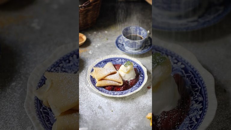 Roasted Strawberry Rhubarb Sauce and Easy Lemon Ice Cream with Crepes😋 #food