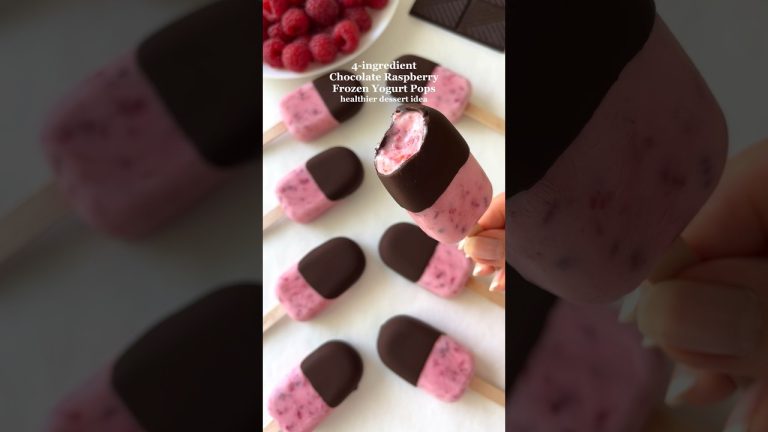 4-ingredient Chocolate Raspberry Frozen Yogurt Pops🩷 #healthydessert #easyrecipes #frozenyogurt