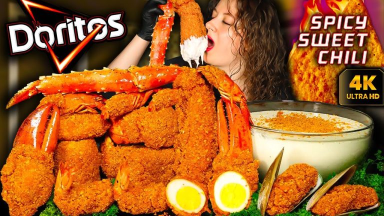 MUKBANG & RECIPE | DORITOS SPICY SWEET CHILI KING CRAB SEAFOOD BOIL MUKBANG | DESHELLED SEAFOOD BOIL