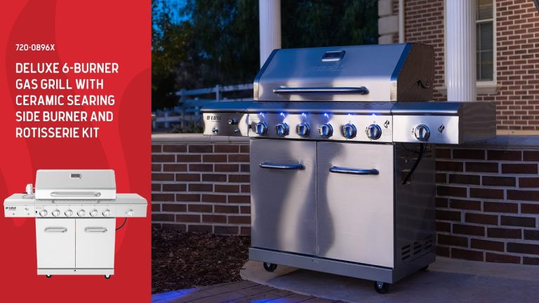 6-Burner Gas Grill w/ Ceramic Searing Side Burner + Rotisserie Kit (720-0896X)