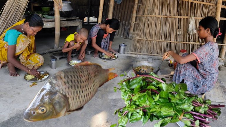 How santali girl cooking AMERICAN RUI FISH recipe with PUISHAK | village cooking
