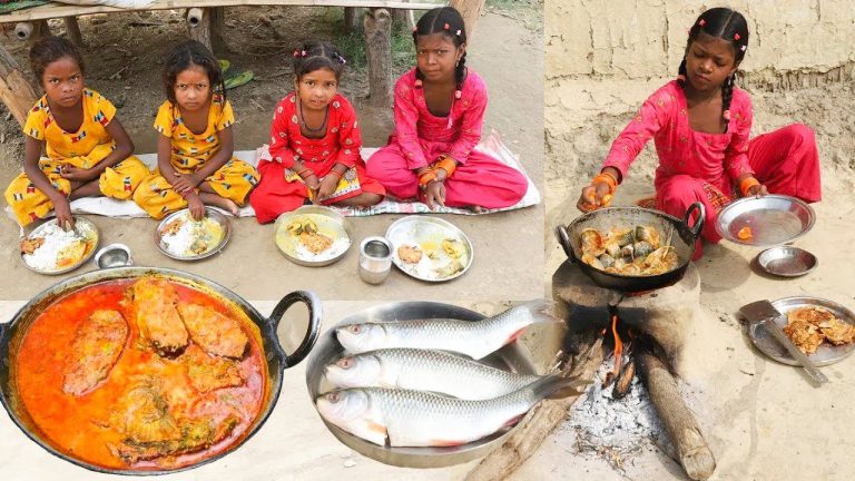 Santali Childs Cooking And Eating RUHU fish – DIFFERENT style Fish cooking recipe – Santali Village