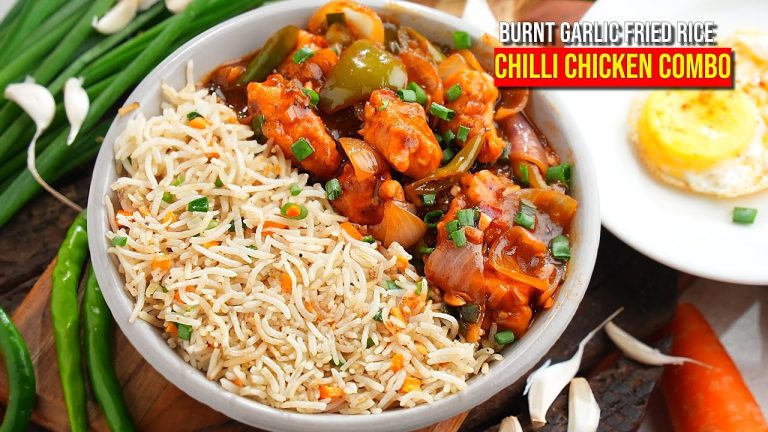 వీకెండ్ కాంబో గార్లిక్ ఫ్రైడ్ రైస్ చిల్లి చికెన్ తో Burnt Garlic Fried Rice with Chili Chicken Gravy