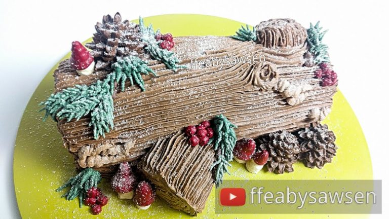 Chocolate Yule log cake / Buche de Noel tutorial & recipe – Christmas relaxing cake decorating
