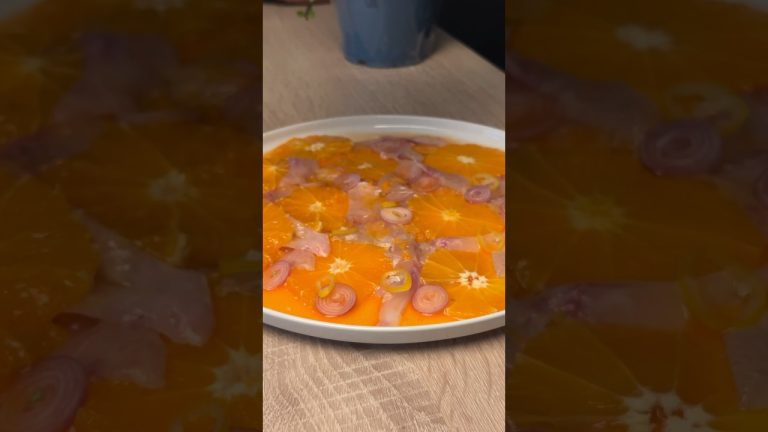 Sea Bass Crudo with Orange and Carrot-Ginger Dressing 🎣🍊🫚 #seafood #easyrecipes #seabass