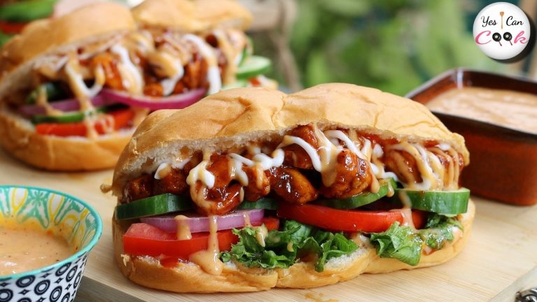 Easy BBQ Chicken SUBWAY Sandwich / Best Sandwich Recipe by (YES I CAN COOK)