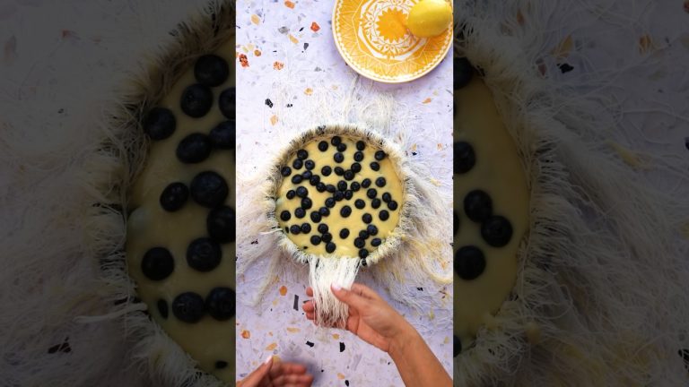 Lemon and Blueberry Kataifi Custard Pie. Find the recipe on the Antoniou Fillo Pastry website.