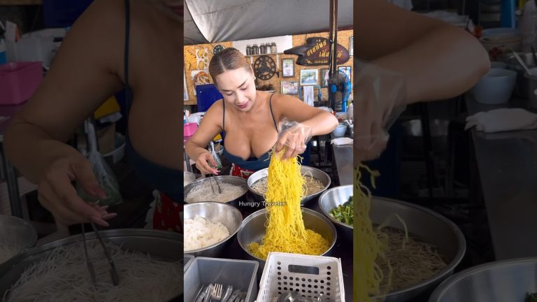 Hardworking Thai Lady Cooking Noodles -Thai Street Food