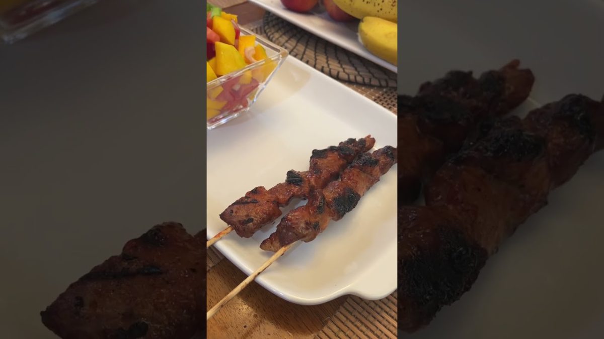 Pork bbq on a stick Pinoy Style. #barbeque with mango salsa