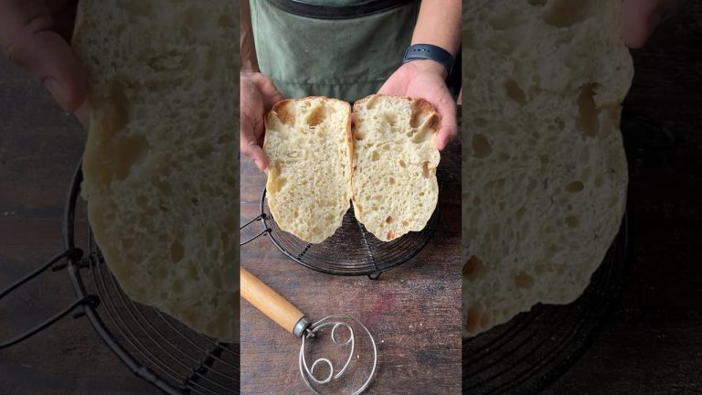 4 ingredients, Ultra Bubbly, No Knead, Ciabbata bread recipe 😍🤌🏻 (baking bread) #shorts